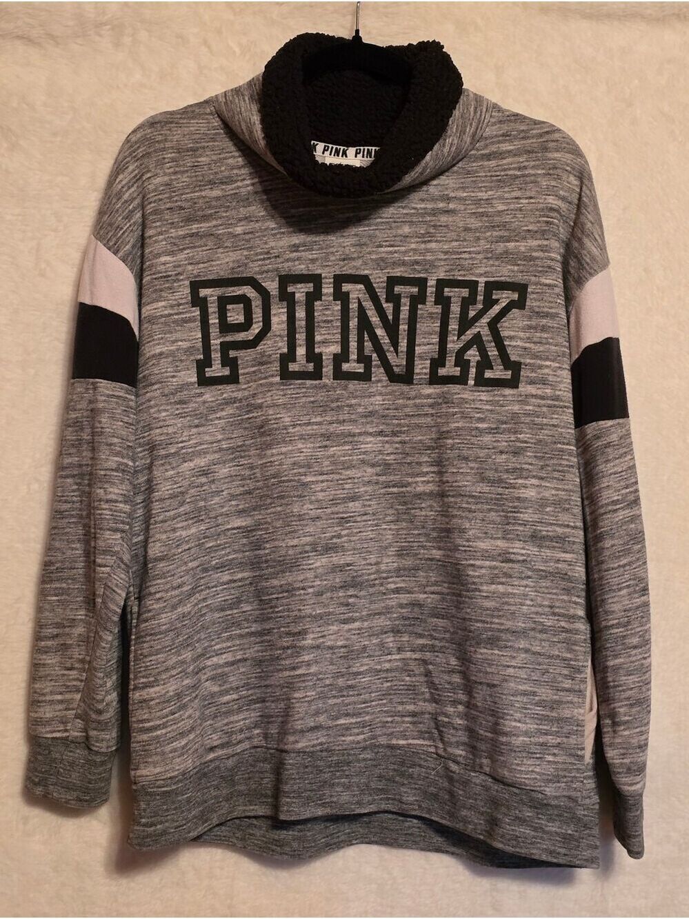 PINK Victoria's Secret Gray Funnel Neck Sweater with Black Logo